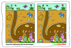 Exercice Pâques - Jeu des 5 différences : 1ere, 2eme, 3eme Maternelle - Cycle Fondamental - PDF à imprimer