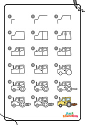 Camion - Dessins à étapes : 3eme Maternelle, 1ere, 2eme Primaire - PDF à imprimer