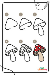 Champignon - Dessins à étapes : 1ere, 2eme, 3eme Maternelle - Cycle Fondamental - PDF à imprimer