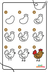 Poule - Dessins à étapes : 1ere, 2eme, 3eme Maternelle - Cycle Fondamental - PDF à imprimer