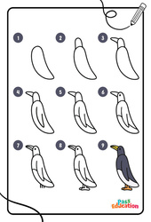 Penguin - Apprendre à dessiner : 1ere, 2eme, 3eme Maternelle - Cycle Fondamental - PDF à imprimer