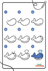 Baleine - Dessins à étapes : 1ere, 2eme, 3eme Maternelle - Cycle Fondamental - PDF à imprimer