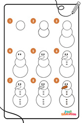 Bonhomme de neige - Dessins à étapes : 1ere, 2eme, 3eme Maternelle - Cycle Fondamental - PDF à imprimer