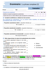 La phrase complexe (2) - Examen Evaluation avec les corrigés : 2eme Secondaire - PDF à imprimer