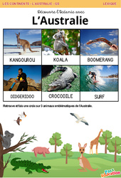 L'Australie - Découvre l'Océanie - Lexique - Lecture : 3eme Maternelle - Cycle Fondamental - PDF à imprimer