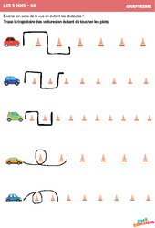 Trajectoire des voitures - Les 5 sens - Graphisme : 3eme Maternelle - Cycle Fondamental - PDF à imprimer