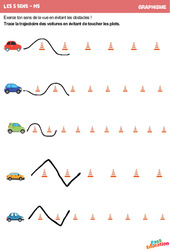 Trajectoire des voitures - Les 5 sens - Graphisme : 2eme Maternelle - Cycle Fondamental - PDF à imprimer