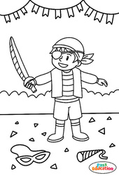 Le Petit Pirate - Coloriage sur le carnaval : 2eme, 3eme Maternelle, 1ere Primaire - PDF à imprimer