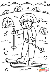 Au ski - Coloriage sur l'hiver : 2eme, 3eme Maternelle, 1ere Primaire - PDF à imprimer