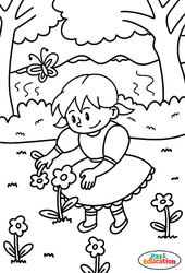 Cueillir des fleurs - Coloriage sur le Printemps : 2eme, 3eme Maternelle, 1ere Primaire - PDF à imprimer