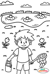 La pêche à la mouche - Coloriage sur le Printemps : 2eme, 3eme Maternelle, 1ere Primaire - PDF à imprimer