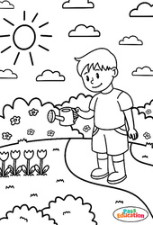 Le petit jardinier - Coloriage sur le Printemps : 2eme, 3eme Maternelle, 1ere Primaire - PDF à imprimer