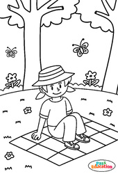 Pique - nique au soleil - Coloriage sur le Printemps : 2eme, 3eme Maternelle, 1ere Primaire - PDF à imprimer