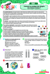 Les dangers des réseaux sociaux - Fiches comment se protéger ? - Curieux de tout : 4eme, 5eme, 6eme Primaire - PDF à imprimer