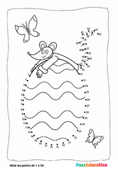 Exercice Pâques - Points à relier, nombres jusqu'à 50 : 1ere, 2eme Primaire - PDF à imprimer