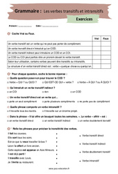 Les verbes transitifs et intransitifs - Exercices corrigés : 2eme Secondaire - PDF à imprimer