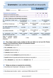 Les verbes transitifs et intransitifs - Examen Evaluation avec les corrigés : 2eme Secondaire - PDF à imprimer