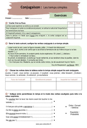 Les temps simples - Exercices corrigés : 2eme Secondaire - PDF à imprimer