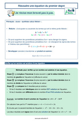 Résoudre une équation du premier degré -  avec Mon Pass Maths : 3eme Secondaire - PDF à imprimer