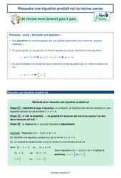 Résoudre une équation produit nul ou racine carrée -  avec Mon Pass Maths : 3eme Secondaire - PDF à imprimer