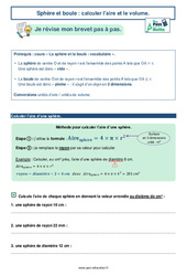 Sphère et boule - Fiches calculer l’aire et le volume -  avec Mon Pass Maths : 3eme Secondaire - PDF à imprimer