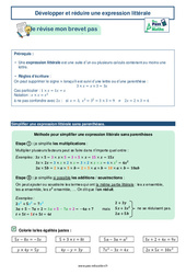 Développer et réduire une expression littérale -  avec Mon Pass Maths : 3eme Secondaire - PDF à imprimer