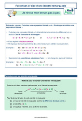 Factoriser à l’aide d’une identité remarquable -  avec Mon Pass Maths : 3eme Secondaire - PDF à imprimer