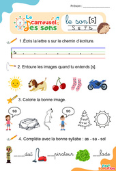 Le son [s] - Phonologie - Lecture - Le carrousel des sons : 3eme Maternelle, 1ere Primaire - PDF à imprimer