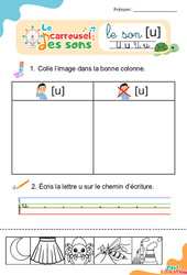 Le son [u] - Phonologie - Lecture - Le carrousel des sons : 3eme Maternelle, 1ere Primaire - PDF à imprimer