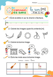 Le son [m] - Phonologie - Lecture - Le carrousel des sons : 3eme Maternelle, 1ere Primaire - PDF à imprimer