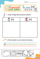 Le son [n] - Phonologie - Lecture - Le carrousel des sons : 3eme Maternelle, 1ere Primaire - PDF à imprimer