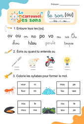 Le son [ou] - Phonologie - Lecture - Le carrousel des sons : 3eme Maternelle, 1ere Primaire - PDF à imprimer