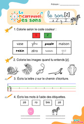 Le son [z] - Phonologie - Lecture - Le carrousel des sons : 3eme Maternelle, 1ere Primaire - PDF à imprimer