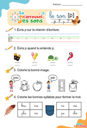 Le son [p] - Phonologie - Lecture - Le carrousel des sons : 3eme Maternelle, 1ere Primaire - PDF à imprimer