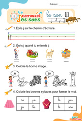 Le son [j] - Phonologie - Lecture - Le carrousel des sons : 3eme Maternelle, 1ere Primaire - PDF à imprimer