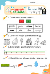 Le son [g] - Phonologie - Lecture - Le carrousel des sons : 3eme Maternelle, 1ere Primaire - PDF à imprimer