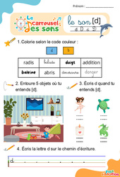 Le son [d] - Phonologie - Lecture - Le carrousel des sons : 3eme Maternelle, 1ere Primaire - PDF à imprimer