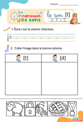 Le son [t] - Phonologie - Lecture - Le carrousel des sons : 3eme Maternelle, 1ere Primaire - PDF à imprimer