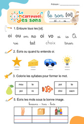 Le son [oi] - Phonologie - Lecture - Le carrousel des sons : 3eme Maternelle, 1ere Primaire - PDF à imprimer