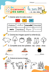 Le son [o] au eau - Phonologie - Lecture - Le carrousel des sons : 3eme Maternelle, 1ere Primaire - PDF à imprimer