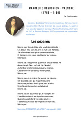 Les séparés (Marceline Desbordes - Valmore) - Littérature : 2eme Secondaire - PDF à imprimer