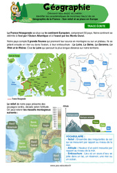 Géographie de la France, son relief, sa place en Europe - Cours, Leçon - Miss Boussole : 4eme Primaire - PDF à imprimer