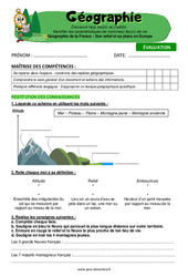 Géographie de la France, son relief, sa place en Europe - Examen Evaluation - Miss Boussole : 4eme Primaire - PDF à imprimer