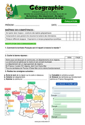 Ma Commune - Mon département - Ma région - Examen Evaluation - Miss Boussole : 4eme Primaire - PDF à imprimer