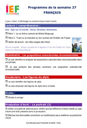 IEF Instruction En Famille, École à la maison pour la Semaine 27 - école à la maison IEF - Fiches  : 1ere Secondaire