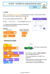 Variables et programmes de calcul - Scratch - Cours : 1ere Secondaire - PDF à imprimer