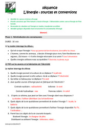 Séquence - Fiche de préparation Energie - Sources et convertions - Séquence - Fiche de préparation : 4eme, 5eme Primaire - PDF à imprimer