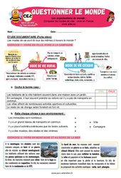 Exercice Comparer les modes de vies - Fiches vivre en France, vivre ailleurs - Exercices - Apis & ses amis : 3eme Primaire - PDF à imprimer