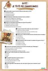 La 1ère guerre mondiale - Fiche de révision Brevet / Quiz : 3eme Secondaire - Cycle 4 - PDF à imprimer