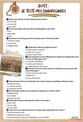 La France dans la 2nde guerre mondiale - Fiche de révision Brevet / Quiz : 3eme Secondaire - Cycle 4 - PDF à imprimer